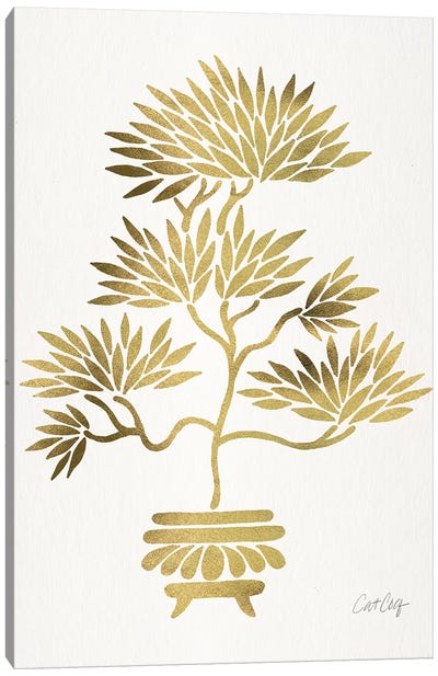 Gold Bonsai Canvas Art Print - Gold & White Art