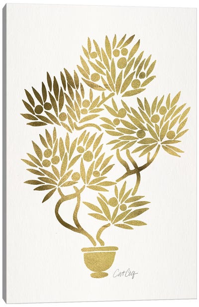 Gold Bonsai Fruit Canvas Art Print - Gold & White Art