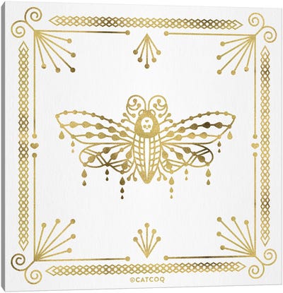 Gold Death Head Moth Canvas Art Print - Black, White & Gold Art