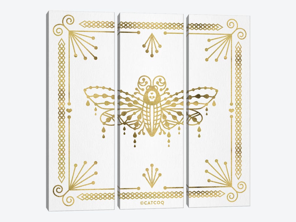 Gold Death Head Moth by Cat Coquillette 3-piece Canvas Wall Art