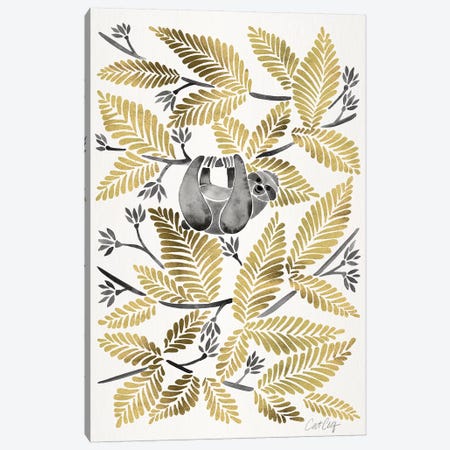 Gold Sloth Canvas Print #CCE370} by Cat Coquillette Art Print