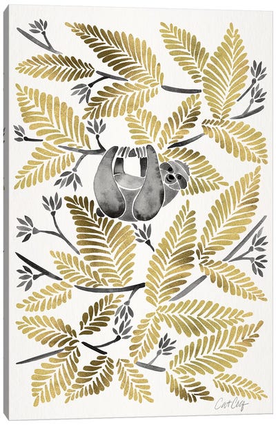 Gold Sloth Canvas Art Print - Gold & White Art