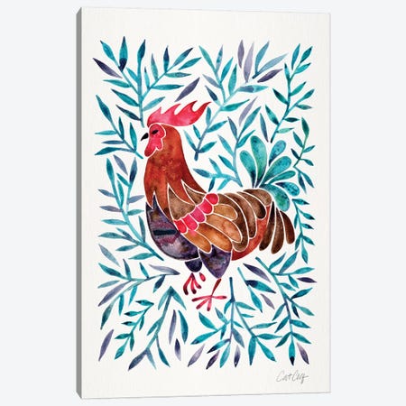 Green Leaves Rooster Canvas Print #CCE373} by Cat Coquillette Canvas Print