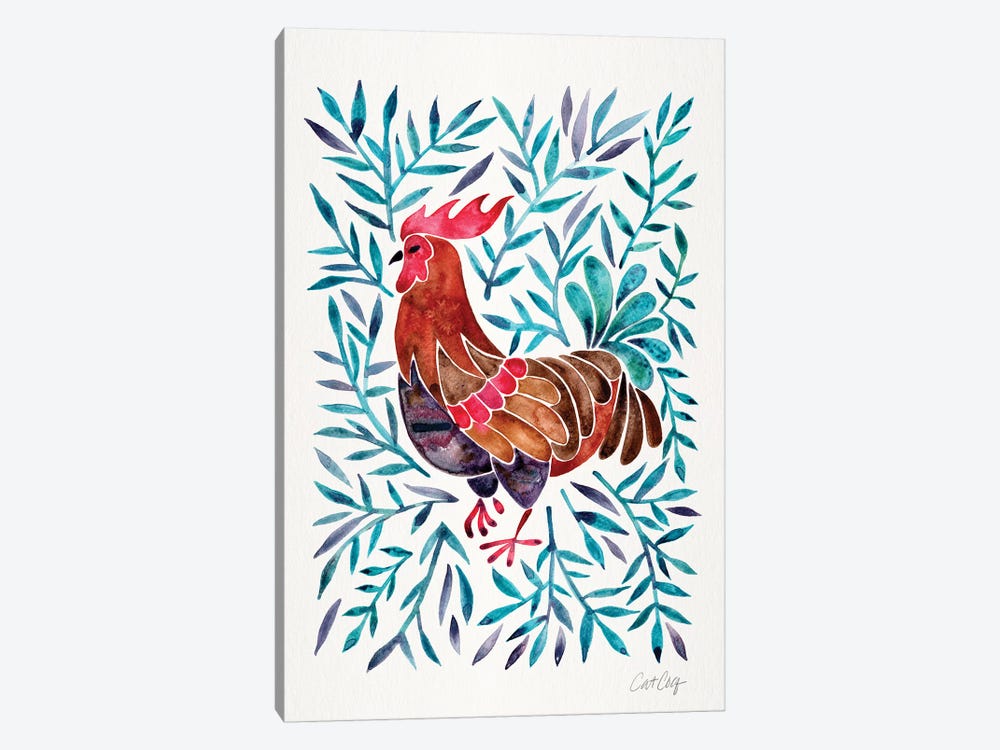 Green Leaves Rooster by Cat Coquillette 1-piece Canvas Artwork