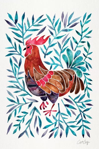Cat Coquillette: Green Leaves Rooster by Cat Coquillette
