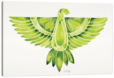 Lime Parrot Canvas Art Print - Blue Tropics