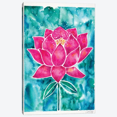 Magenta Background Lotus Blossom Canvas Print #CCE385} by Cat Coquillette Canvas Art Print