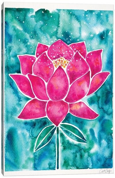 Magenta Background Lotus Blossom Canvas Art Print - Indian Décor