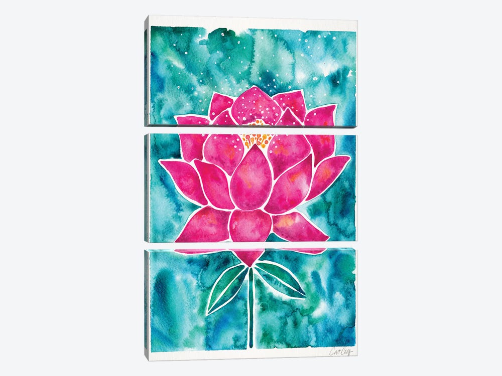 Magenta Background Lotus Blossom by Cat Coquillette 3-piece Canvas Print