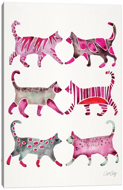 Magenta Cat Collection Canvas Art Print - Cat Coquillette