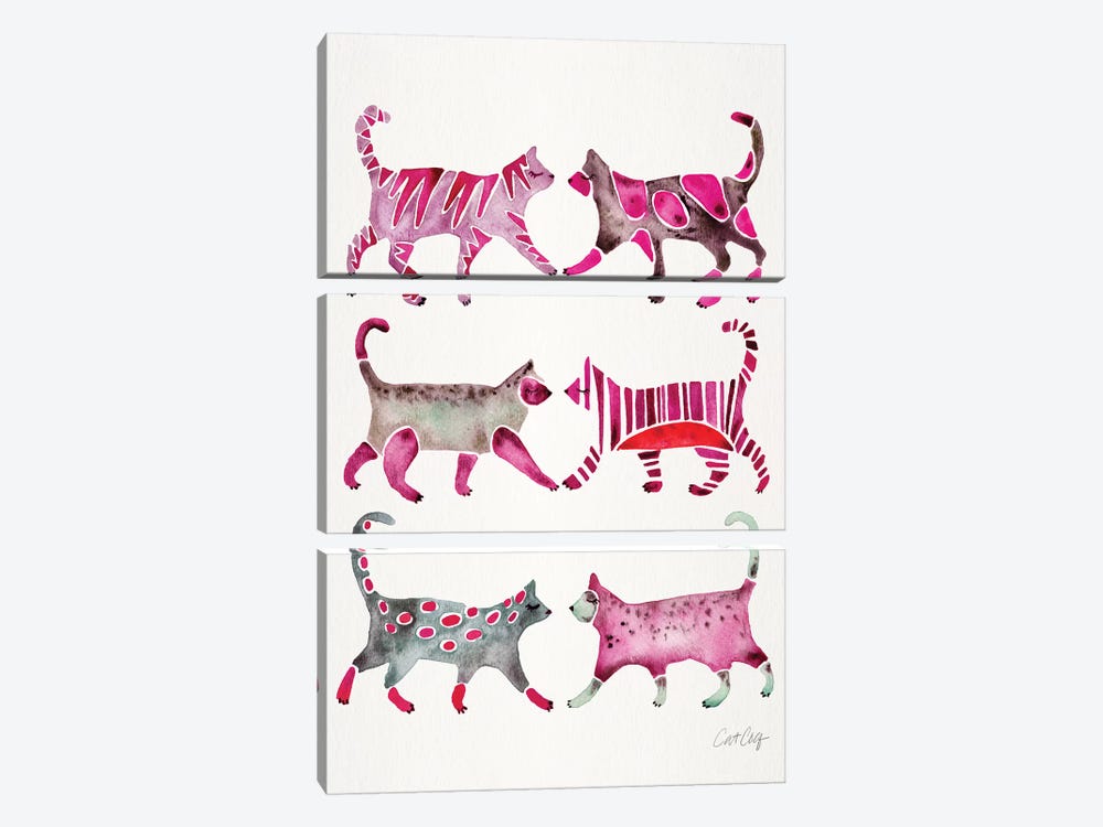 Magenta Cat Collection by Cat Coquillette 3-piece Canvas Artwork
