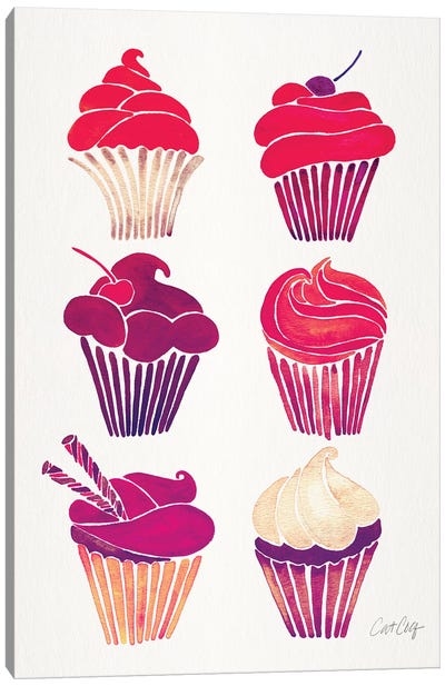 Magenta Cupcakes Canvas Art Print - Cake & Cupcake Art