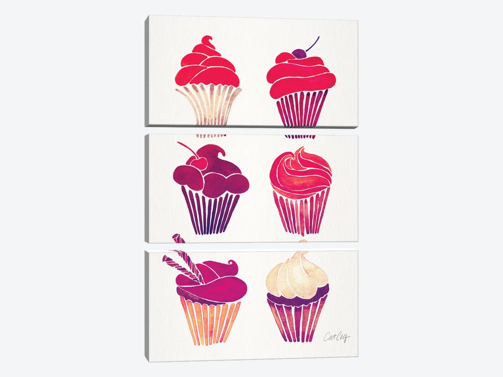 Magenta Cupcakes by Cat Coquillette 3-piece Canvas Print
