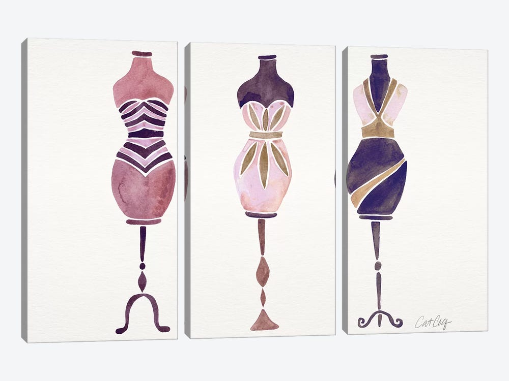 Mauve 3 Dresses by Cat Coquillette 3-piece Canvas Art