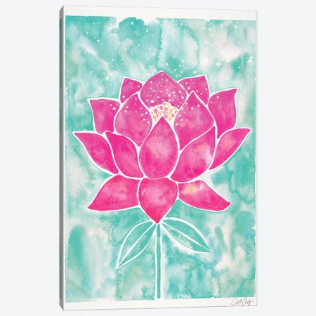 Mint & Pink Background Lotus Blossom Canvas Print #CCE391} by Cat Coquillette Canvas Print