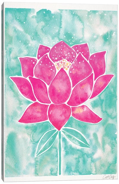 Mint & Pink Background Lotus Blossom Canvas Art Print - Cat Coquillette