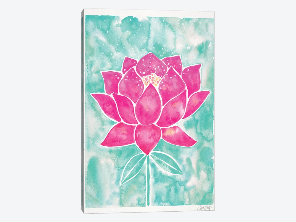 Mint & Pink Background Lotus Blossom by Cat Coquillette 1-piece Canvas Art