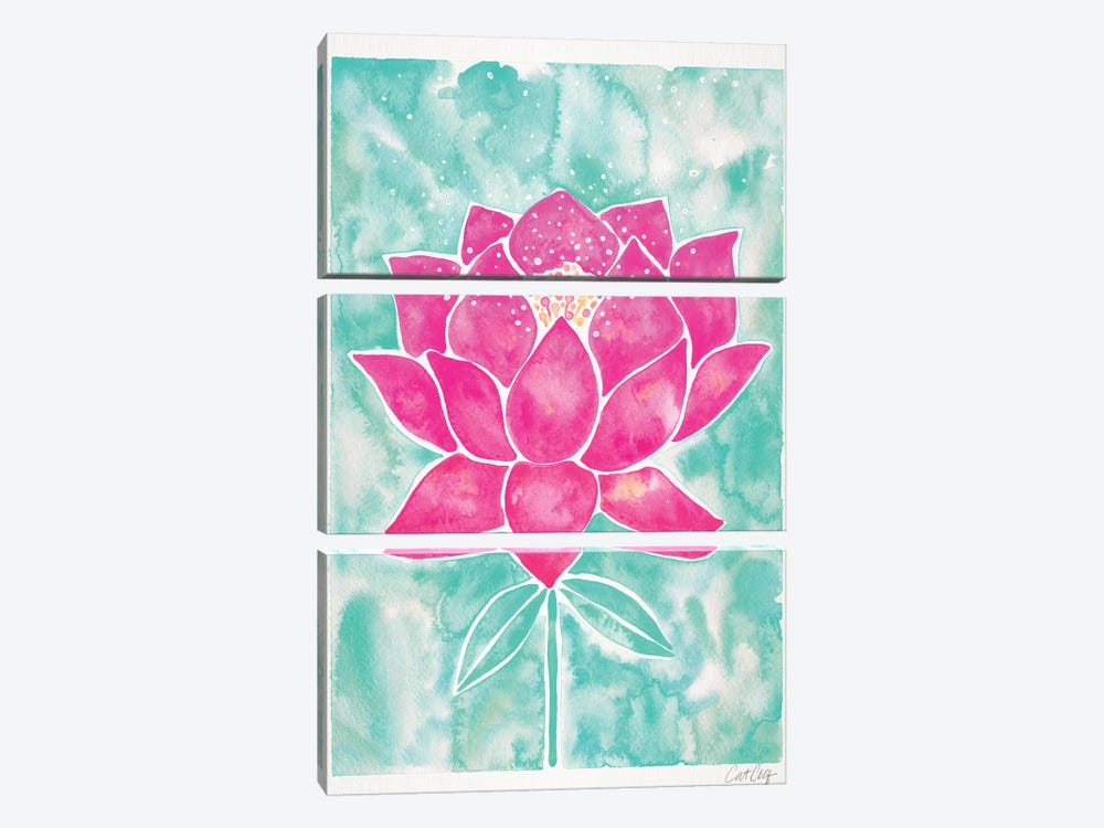 Mint & Pink Background Lotus Blossom by Cat Coquillette 3-piece Canvas Artwork