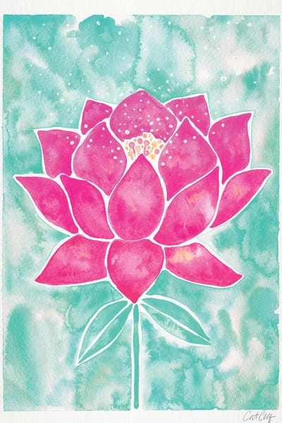 Zen Décor: Mint & Pink Background Lotus Blossom by Cat Coquillette