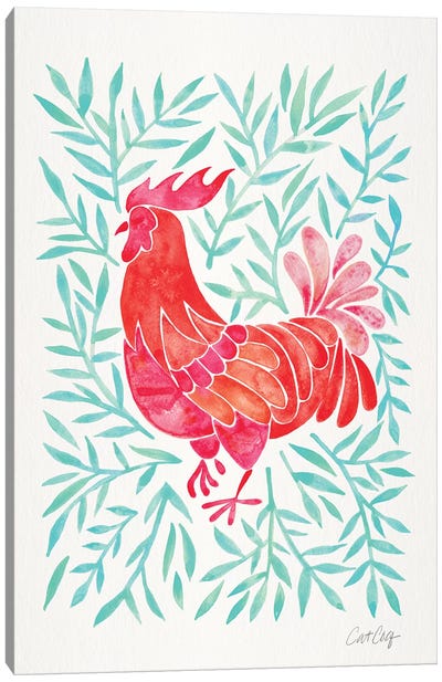 Mint & Red Rooster Canvas Art Print - Cat Coquillette