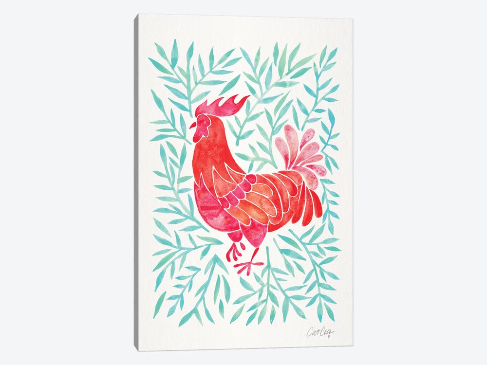Mint & Red Rooster by Cat Coquillette 1-piece Canvas Print