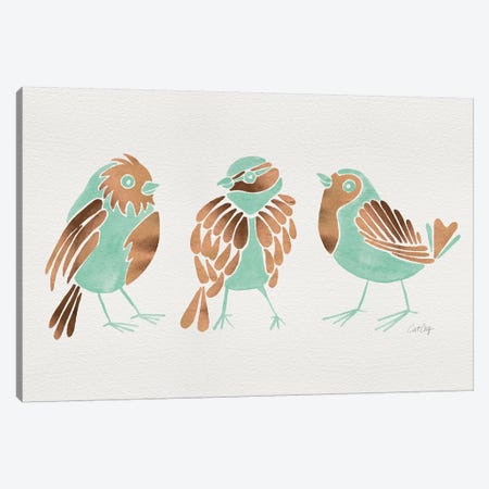 Mint Finches Canvas Print #CCE395} by Cat Coquillette Canvas Wall Art