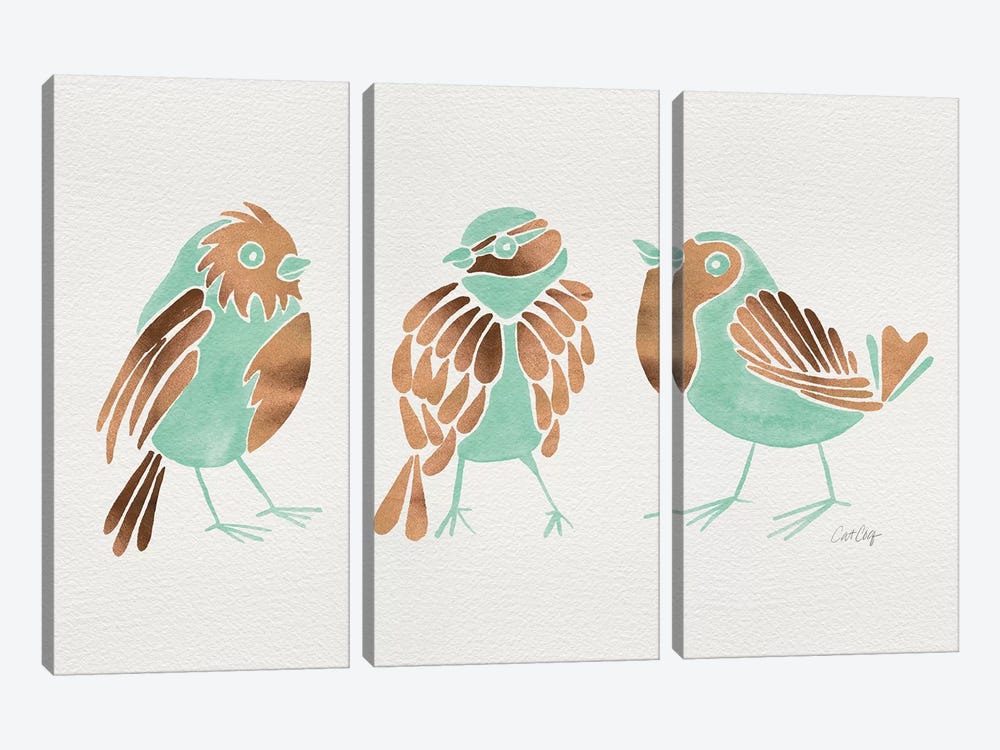 Mint Finches by Cat Coquillette 3-piece Canvas Wall Art