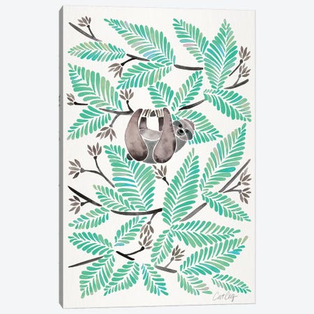 Mint Sloth Canvas Print #CCE398} by Cat Coquillette Art Print