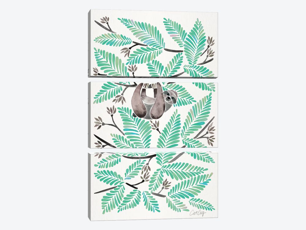 Mint Sloth by Cat Coquillette 3-piece Canvas Print