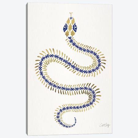 Navy Gold Snake Skeleton Canvas Print #CCE402} by Cat Coquillette Canvas Print