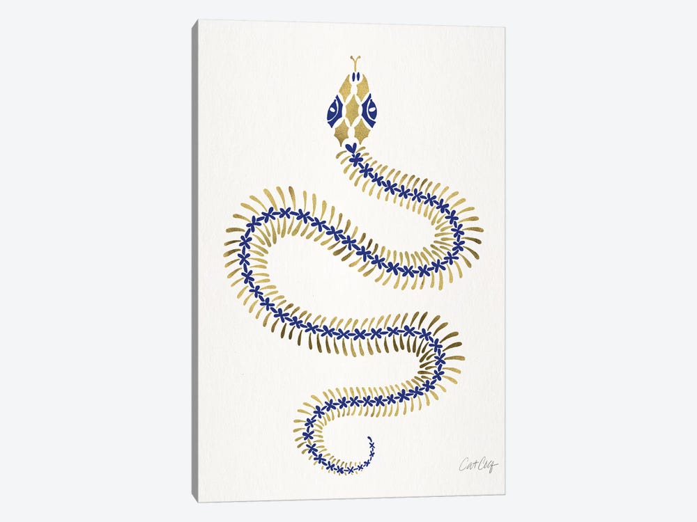 Navy Gold Snake Skeleton by Cat Coquillette 1-piece Art Print