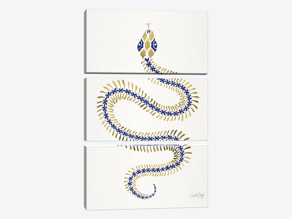 Navy Gold Snake Skeleton by Cat Coquillette 3-piece Canvas Print