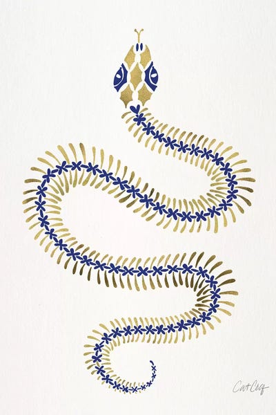 Snakes: Navy Gold Snake Skeleton by Cat Coquillette