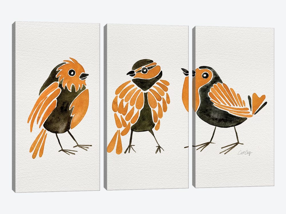 Orange Finches 3-piece Canvas Art