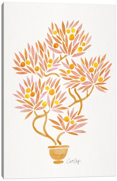 Peach Bonsai Orange Canvas Art Print - Cat Coquillette
