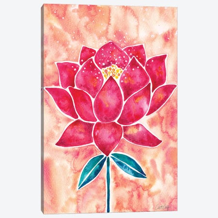 Peach Magenta Background Lotus Blossom Canvas Print #CCE413} by Cat Coquillette Canvas Wall Art