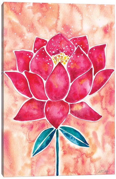 Peach Magenta Background Lotus Blossom Canvas Art Print - Cat Coquillette
