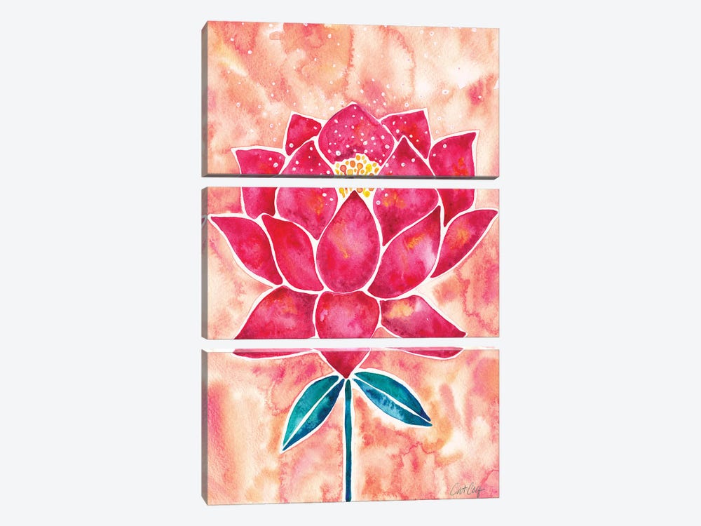 Peach Magenta Background Lotus Blossom by Cat Coquillette 3-piece Art Print