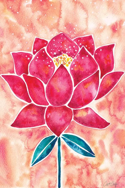 Indian Décor: Peach Magenta Background Lotus Blossom by Cat Coquillette