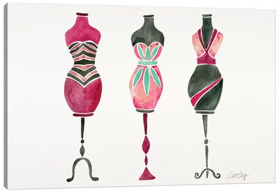 Pink 3 Dresses Canvas Art Print - Black & Pink Art