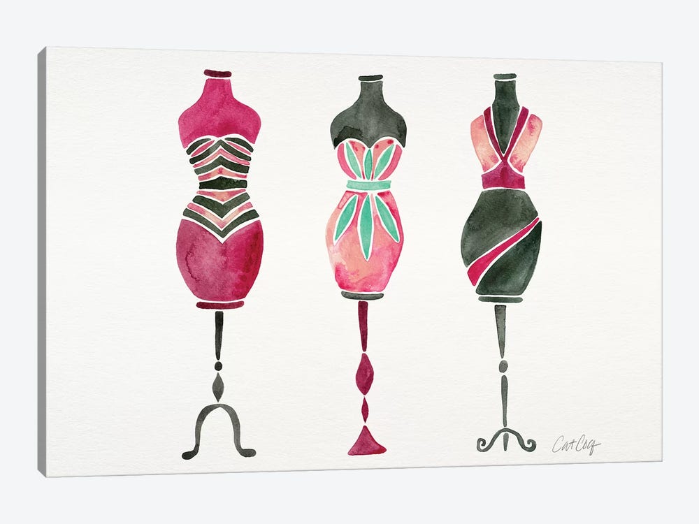 Pink 3 Dresses by Cat Coquillette 1-piece Canvas Print