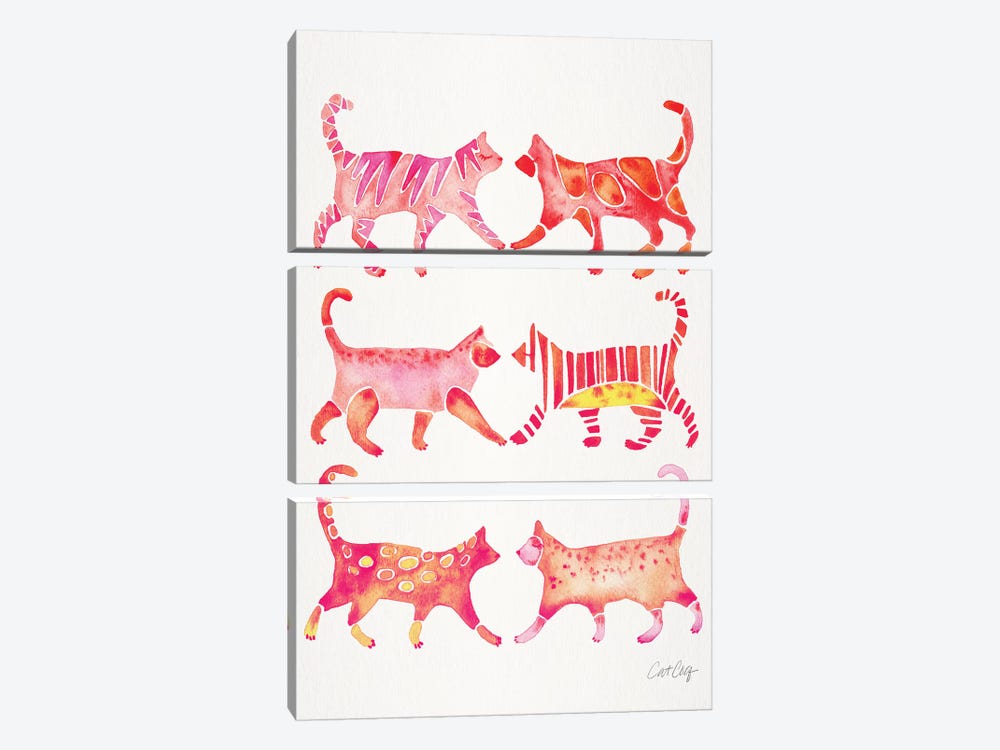 Pink Cat Collection by Cat Coquillette 3-piece Canvas Print