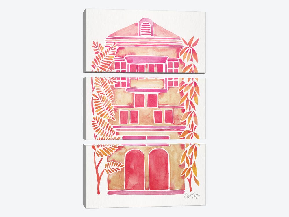 Pink House by Cat Coquillette 3-piece Canvas Print