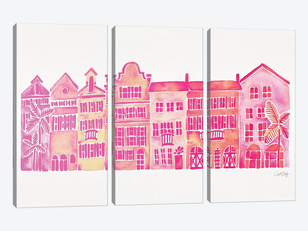 Pink Rainbow Row by Cat Coquillette 3-piece Canvas Art Print