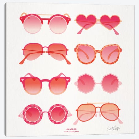 Pink Sunglasses Canvas Print #CCE425} by Cat Coquillette Canvas Artwork