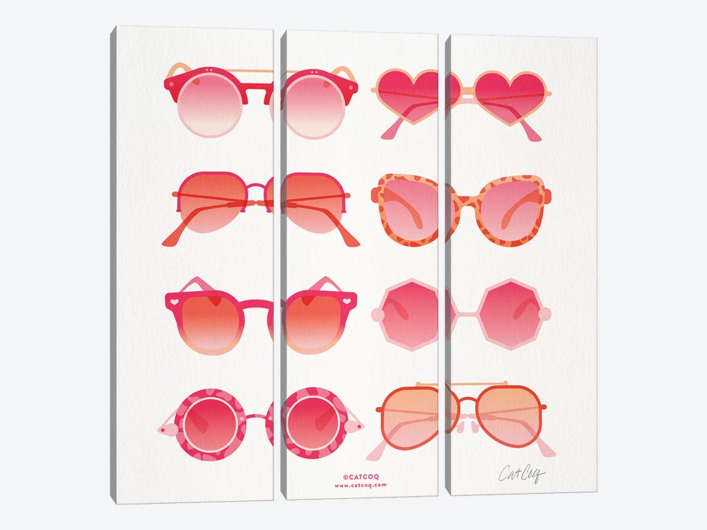 Pink Sunglasses by Cat Coquillette 3-piece Canvas Wall Art