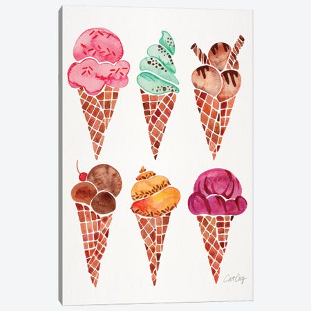 Rainbow Ice Cream Cones Canvas Print #CCE426} by Cat Coquillette Canvas Wall Art