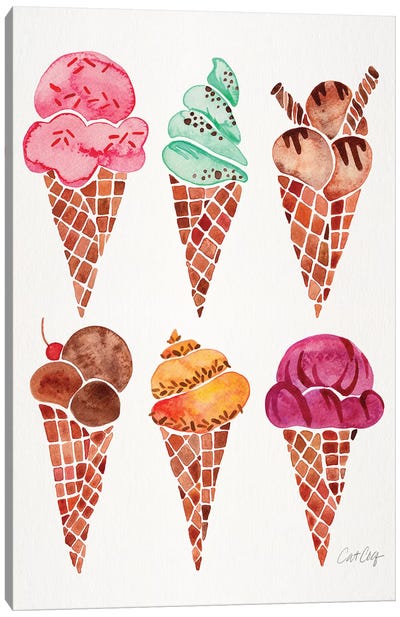 Rainbow Ice Cream Cones Canvas Art Print - Cat Coquillette