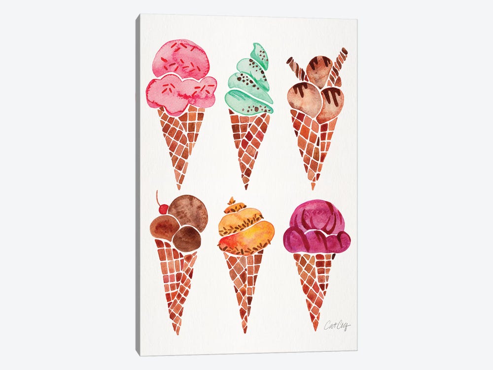 Rainbow Ice Cream Cones by Cat Coquillette 1-piece Canvas Print