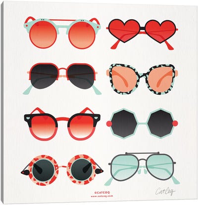 Red & Mint Sunglasses Canvas Art Print - Cat Coquillette